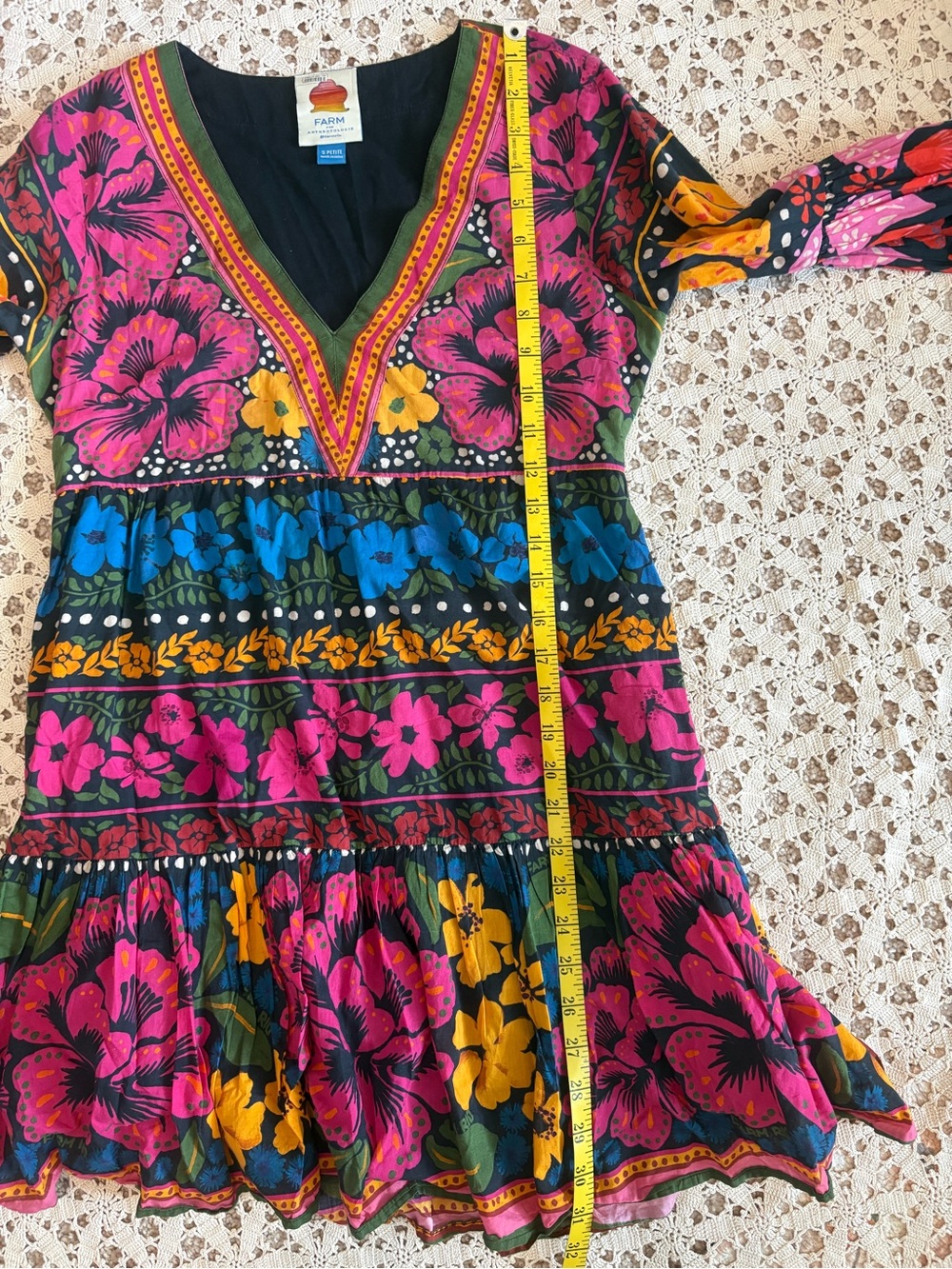 Farm Rio for Anthropologie Floral Puff Sleeve Cotton Tunic Mini Dress Size SP - Picture 12 of 13